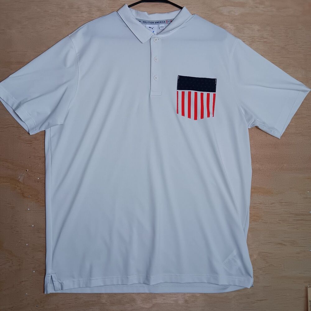 Puma Volition America Polo Shirt White L – American Flag Pocket Patriotic